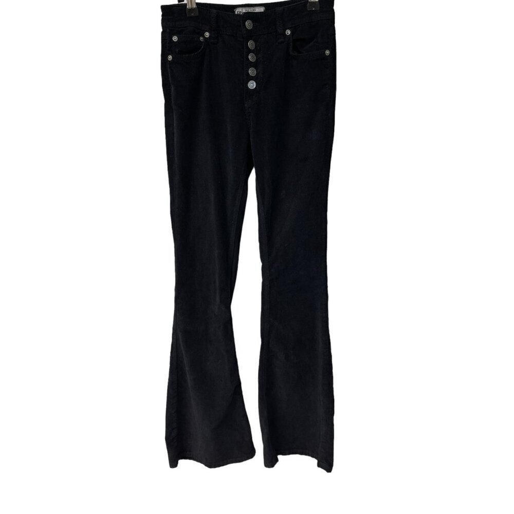 Free People Corduroy Flare Pants Exposed Button Fly Black Boho Size 25 Waist
